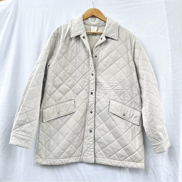 ANTHROPOLOGIE x JOIE DIAMOND QUILTED COTTON BARN JACKET LIGHT KHAKI LARGE - Picture 2 of 4
